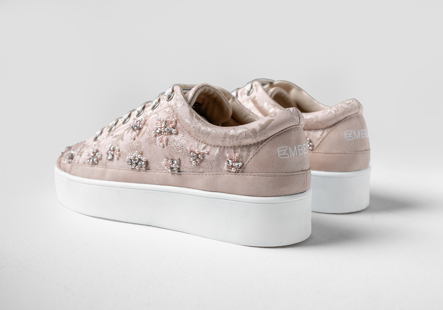 Rise – Blush leather with pearls and rhinestones